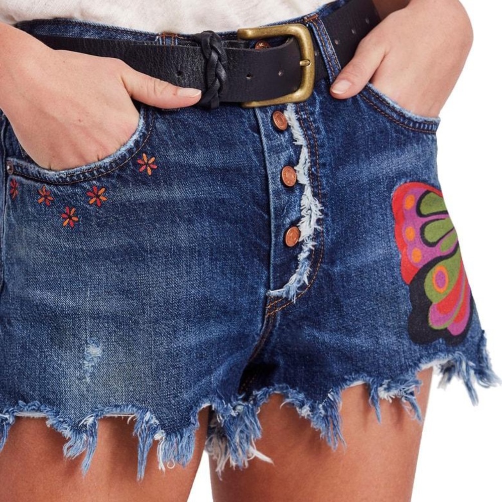 Free People We the Free Fields of Sun Butterfly Jean Shorts